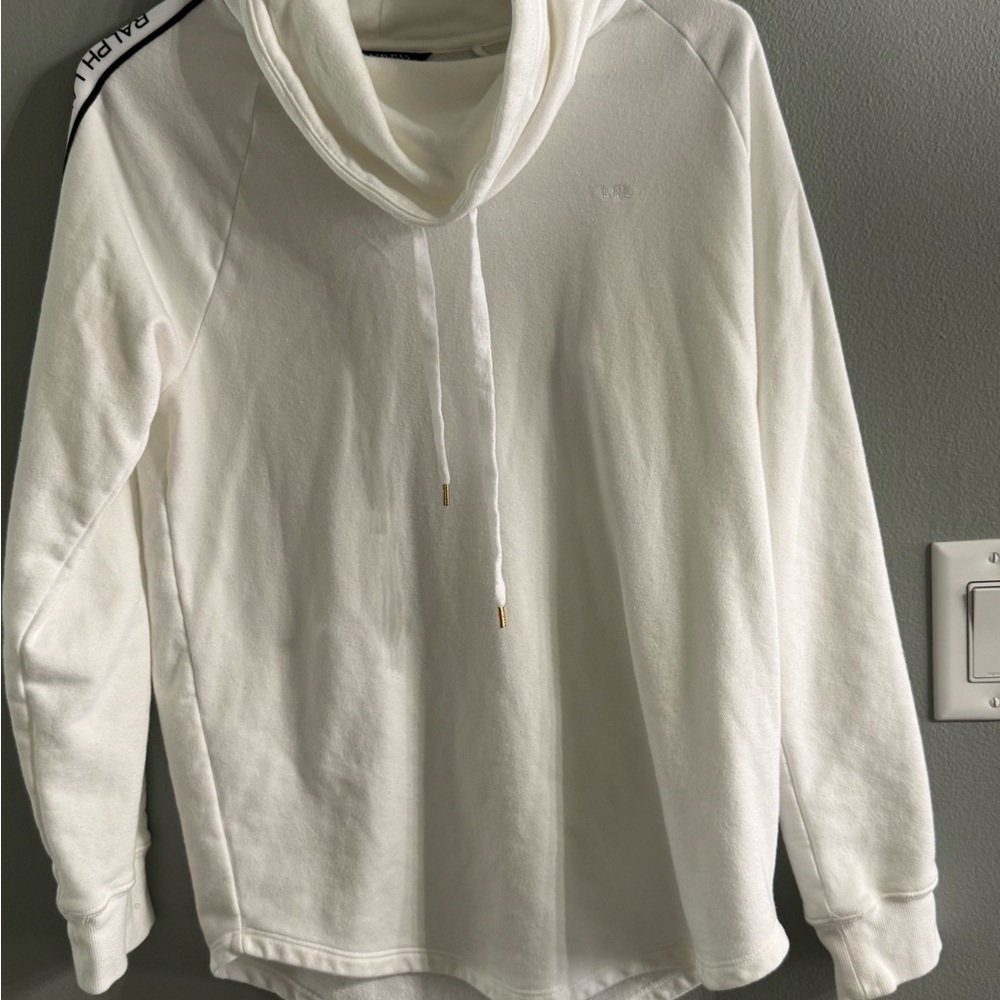 Ralph Lauren White Hoodie with Black Logo Stripes - Picture 2 of 8
